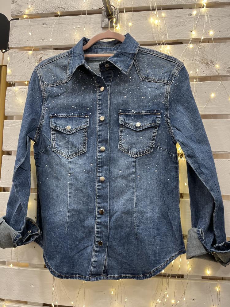 Jeans camicia strass