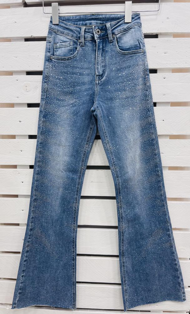 Jeans trombetta strass