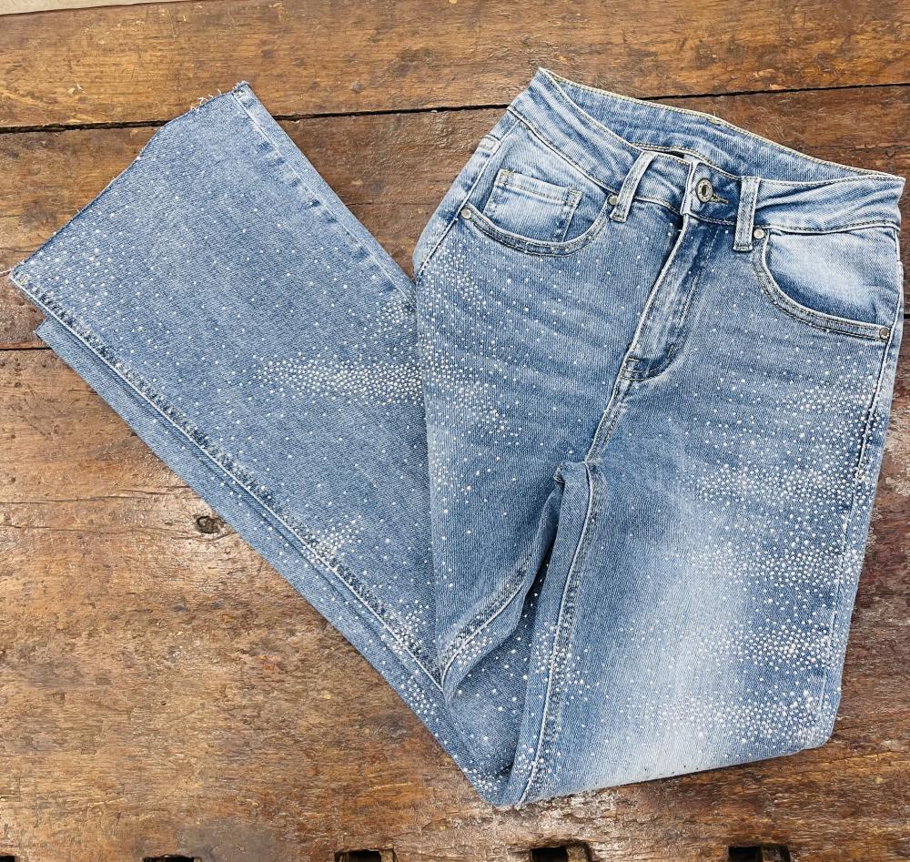 Jeans trombetta strass 
