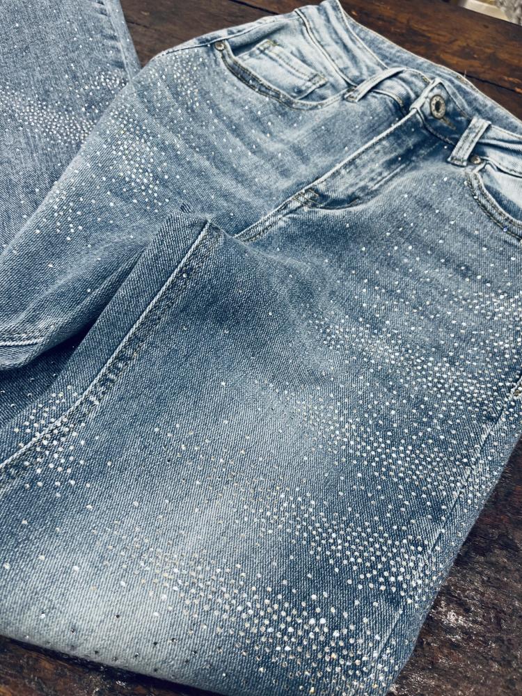 Jeans trombetta strass 