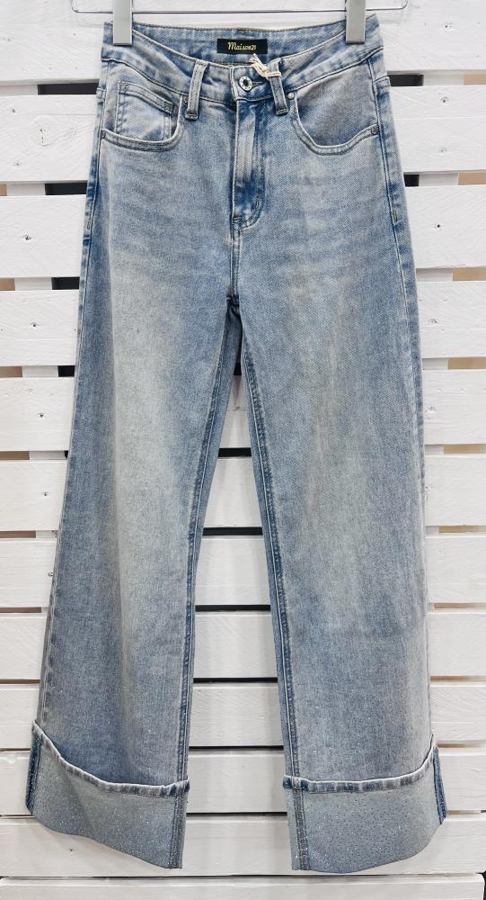 Jeans risvolto strass