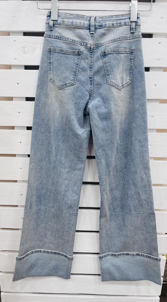 Jeans risvolto strass