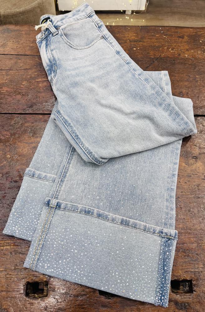 Jeans risvolto strass